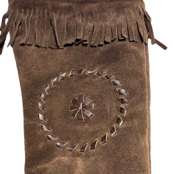 Vintage Boho Boots Size Narrow 36 (5.5/6) Brown Fringe Leather Suede Boots *flaw - Picture 14 of 16